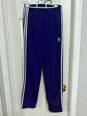 Adidas Purple Track Pants with White Stripes